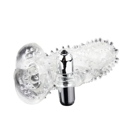 Prolunga pene vibrante Baile for Him con pallina clitoridea, manicotto nervato viola per stimolazione.