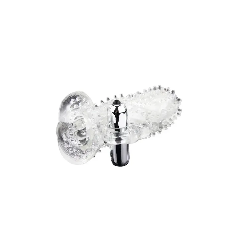 Extension de pénis vibrante Baile for Him avec balle clitoridienne, manchon nervuré violet pour stimulation.