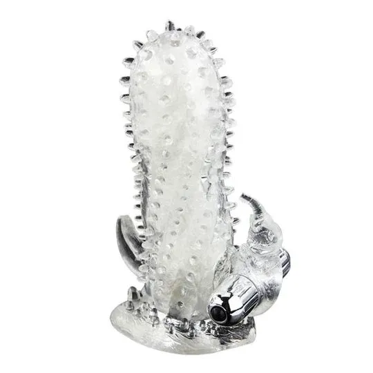 Extensor de pene vibrante Baile for Him con bola clitoriana, manga acanalada violeta para estimulación.