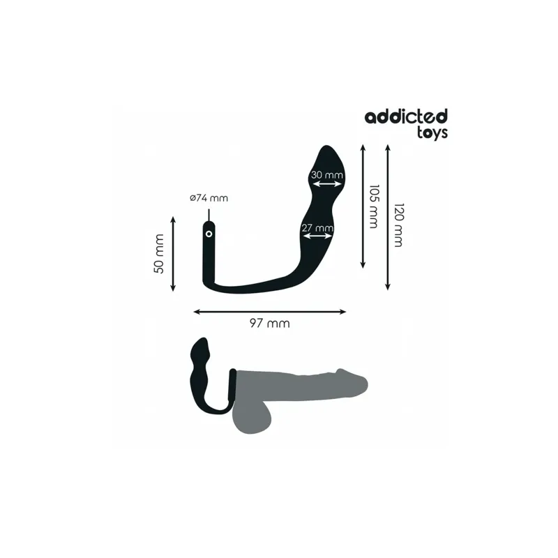 Plug anale con anello testicolare Addicted Toys nero silicone vista d'insieme