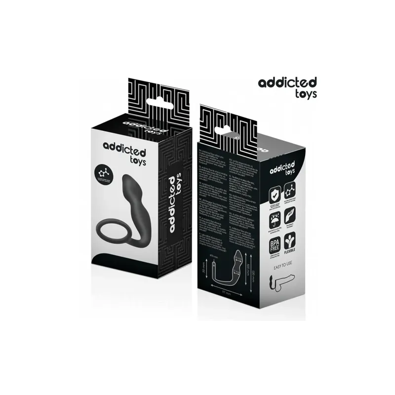Anal plug with testicular ring Addicted Toys black silicone overall view