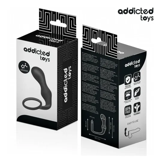 Analplug mit Ring von Addicted Toys, aus medizinischem Silikon, Gesamtansicht des Hodenrings und des Schafts