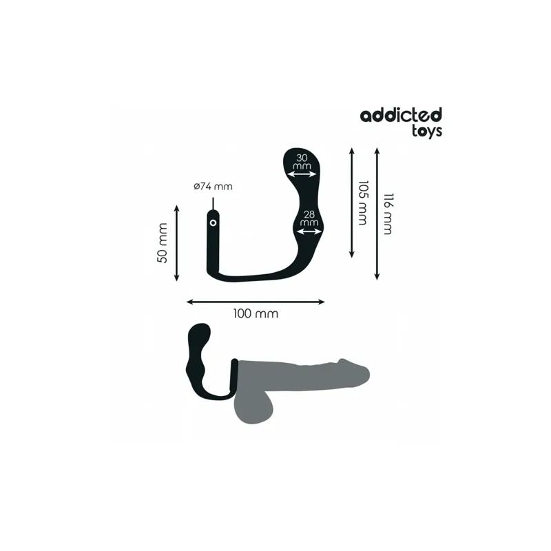 Plug anal avec anneau Addicted Toys, en silicone médical, vue d'ensemble de l'anneau testiculaire et de la tige