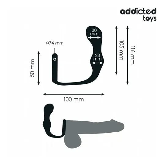 Plug anale con anello Addicted Toys, in silicone medicale, vista generale dell'anello scrotale e dello stelo