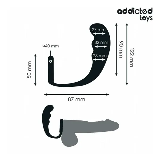 Plug anal profond Addicted Toys avec anneau testiculaire - silicone noir - vue d'ensemble