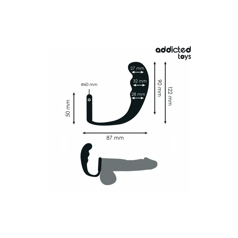 Plug anal profond Addicted Toys avec anneau testiculaire - silicone noir - vue d'ensemble