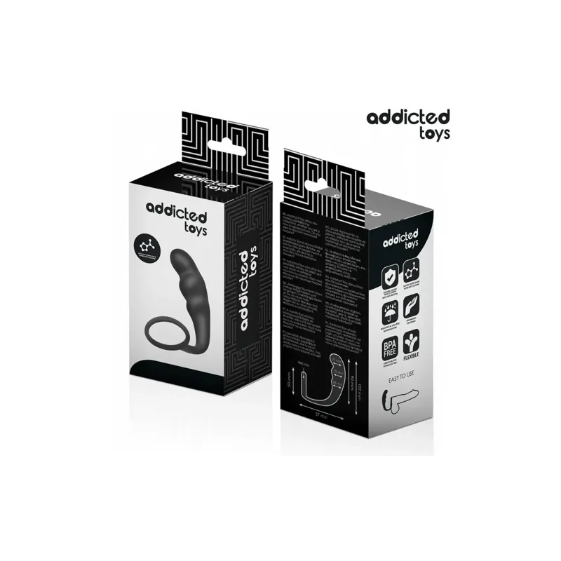 Plug anal profond Addicted Toys avec anneau testiculaire - silicone noir - vue d'ensemble