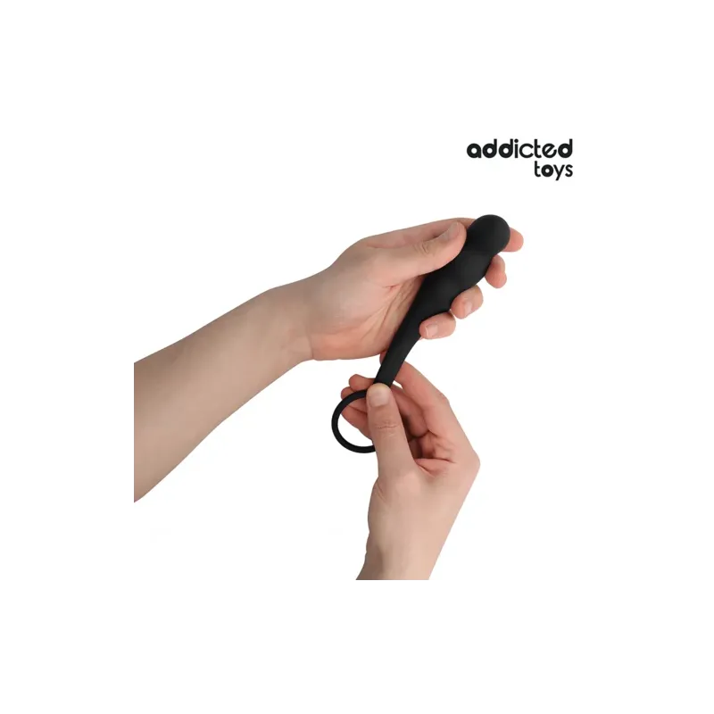 Plug anal profundo Addicted Toys con anillo testicular - silicona negra - vista general" }, { "fr": "Plug anal profond Addicted 