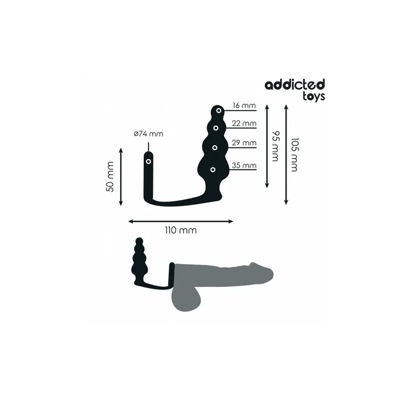 Addicted Toys plug anal avec anneau testiculaire en silicone noir modèle 5 - vue d'ensemble du produit
