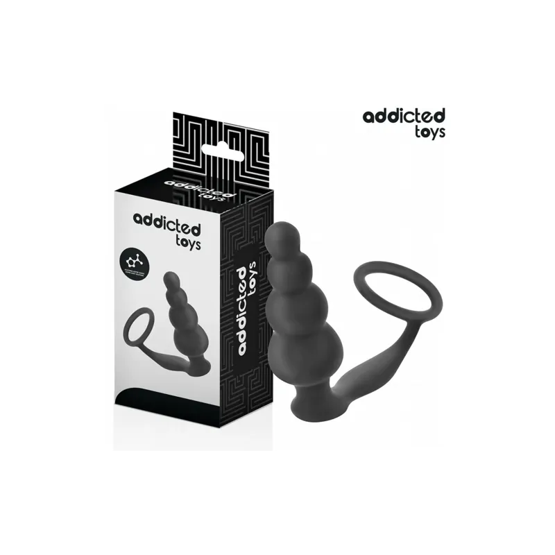 Addicted Toys plug anale con anello testicolare in silicone nero Modello 5 - vista del prodotto