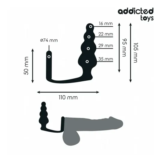 Addicted Toys plug anale con anello testicolare in silicone nero Modello 5 - vista del prodotto