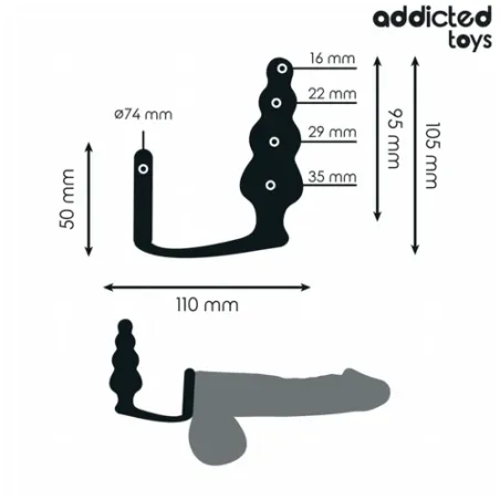 Addicted Toys plug anal avec anneau testiculaire en silicone noir modèle 5 - vue d'ensemble du produit