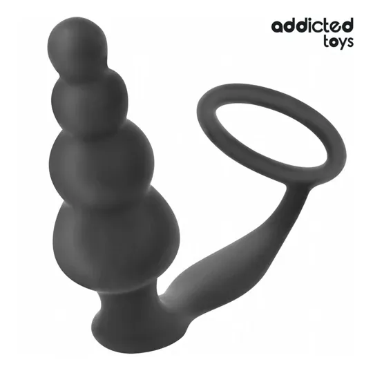 Addicted Toys plug anal con anillo testicular de silicona negra Modelo 5 - vista del producto