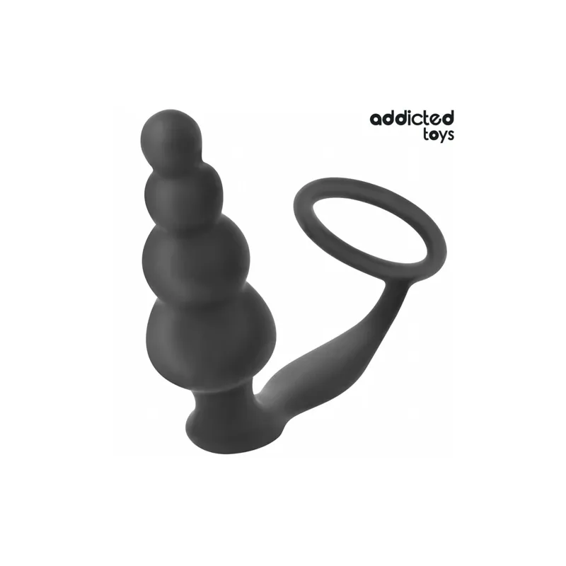 Addicted Toys plug anal avec anneau testiculaire en silicone noir modèle 5 - vue d'ensemble du produit