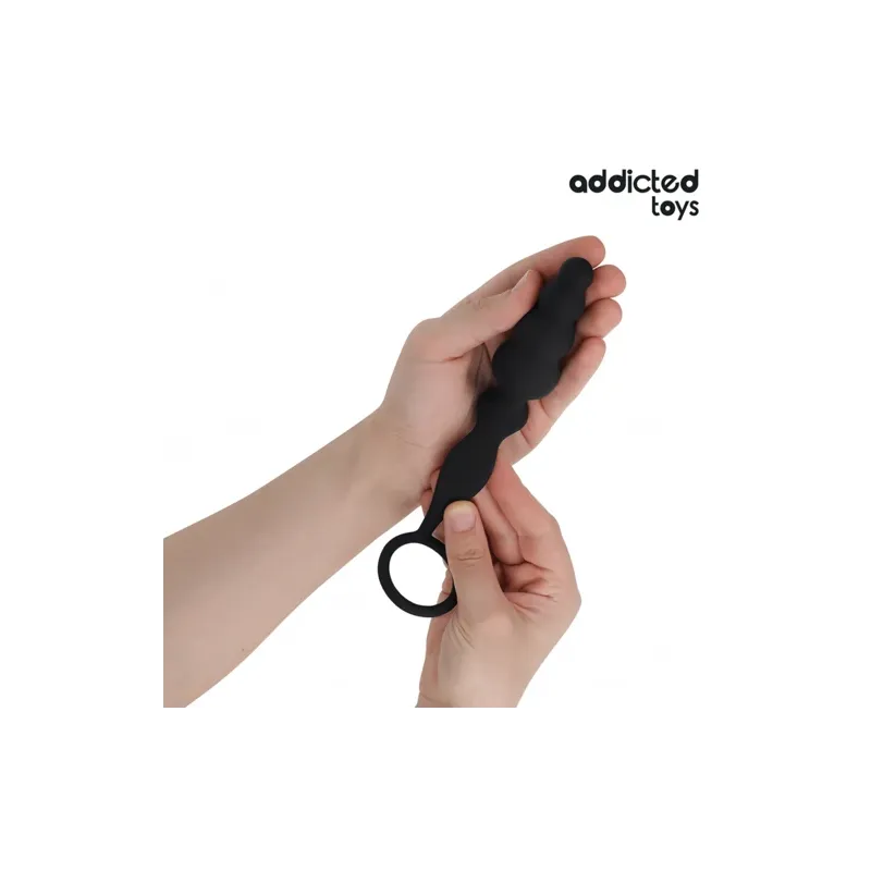 Addicted Toys plug anal avec anneau testiculaire en silicone noir modèle 5 - vue d'ensemble du produit