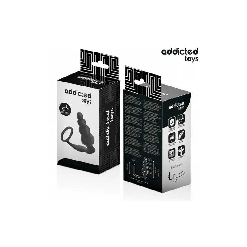 Addicted Toys plug anal avec anneau testiculaire en silicone noir modèle 5 - vue d'ensemble du produit