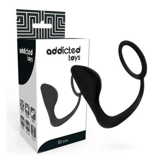 Plug anale nero con anello penieno Addicted Toys vista d'insieme