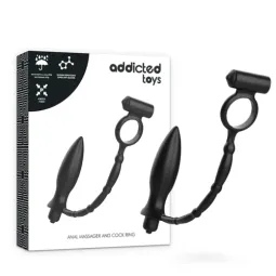 Plug anal vibrante Addicted Toys de silicona negra, anillo vibrante para pene, vista general del producto" }, { "image_id": 476,