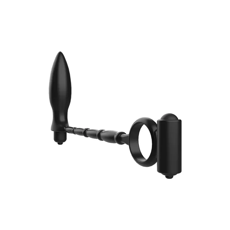 Addicted Toys anal plug with vibrating ring, black silicone, product overview shot