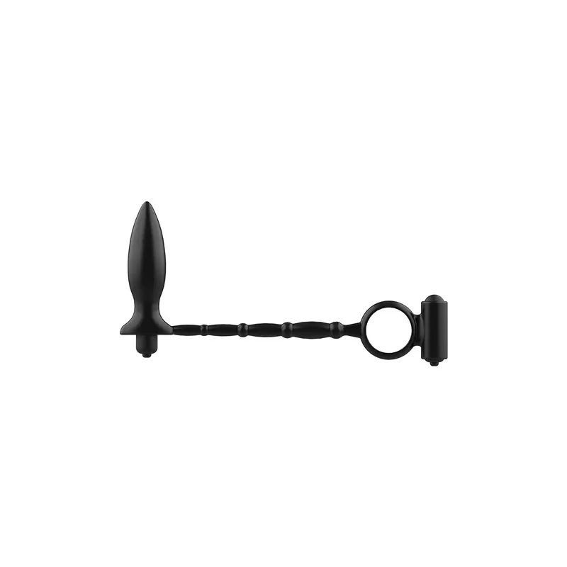 Addicted Toys anal plug with vibrating ring, black silicone, product overview shot