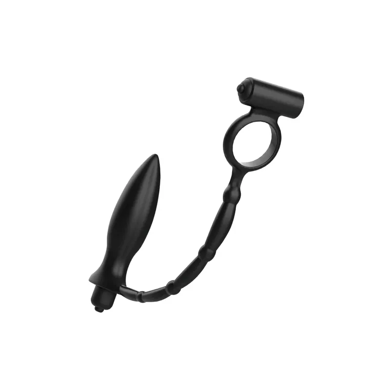 Plug anale vibrante Addicted Toys in silicone nero, anello vibrante per pene, vista prodotto