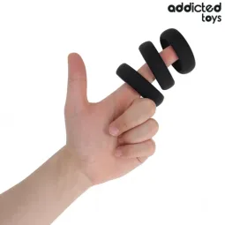 Addicted Toys 3-pack flat silicone cock rings - overview of all three sizes