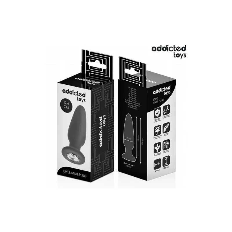 Plug anal large Addicted Toys 12,6 cm silicone avec bijou transparent vue de face