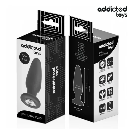 Plug anal large Addicted Toys 12,6 cm silicone avec bijou transparent vue de face
