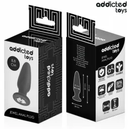 Addicted Toys Analplug mit Juwel Größe S 8,8 cm aus schwarzem Silikon mit glitzerndem Stein
