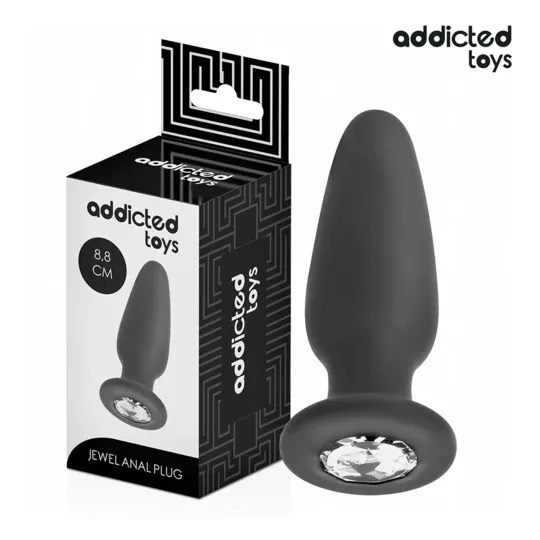 Plug anal con joya Addicted Toys talla S 8,8 cm de silicona negra con base adornada con una piedra brillante