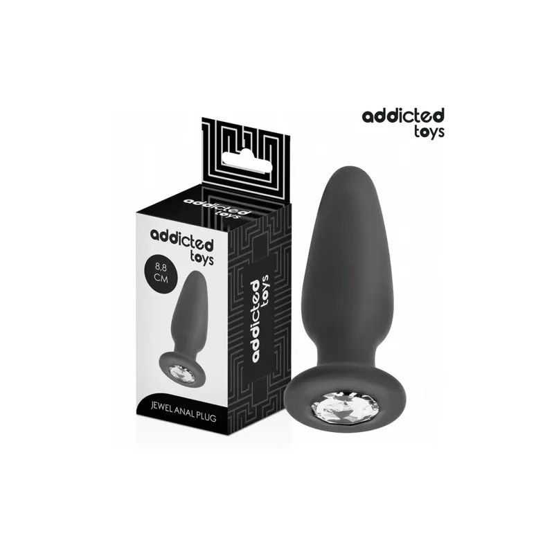 Plug anal bijou Addicted Toys taille S 8,8 cm en silicone noir avec base ornée d'un strass