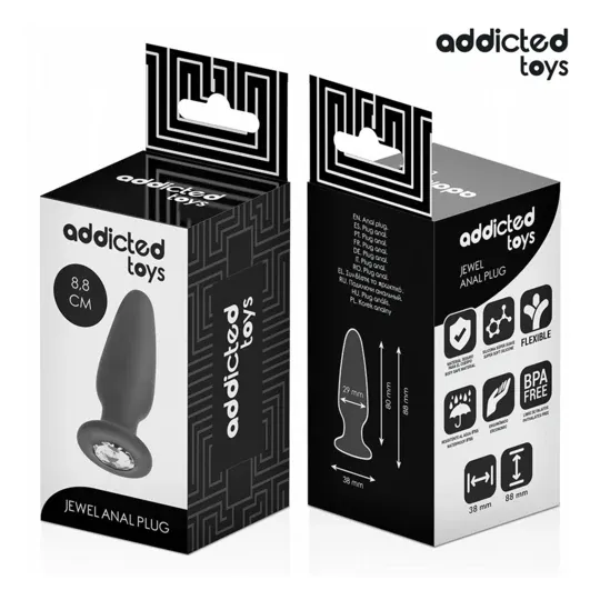 Plug anal bijou Addicted Toys taille S 8,8 cm en silicone noir avec base ornée d'un strass