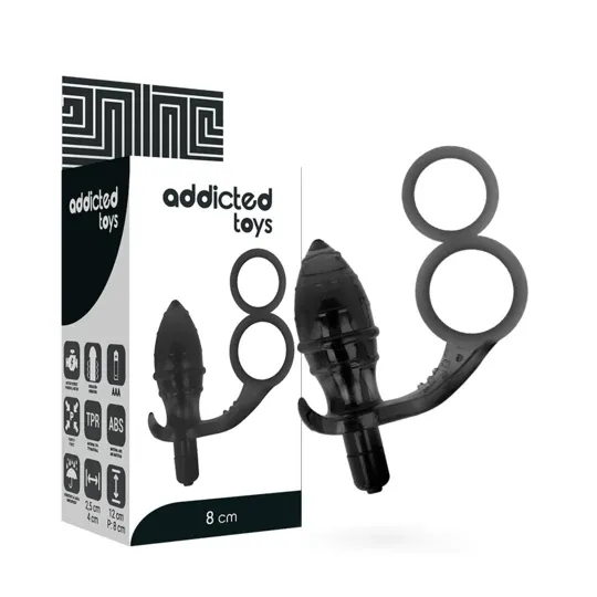 Black vibrating anal plug with double ring Addicted Toys full product view