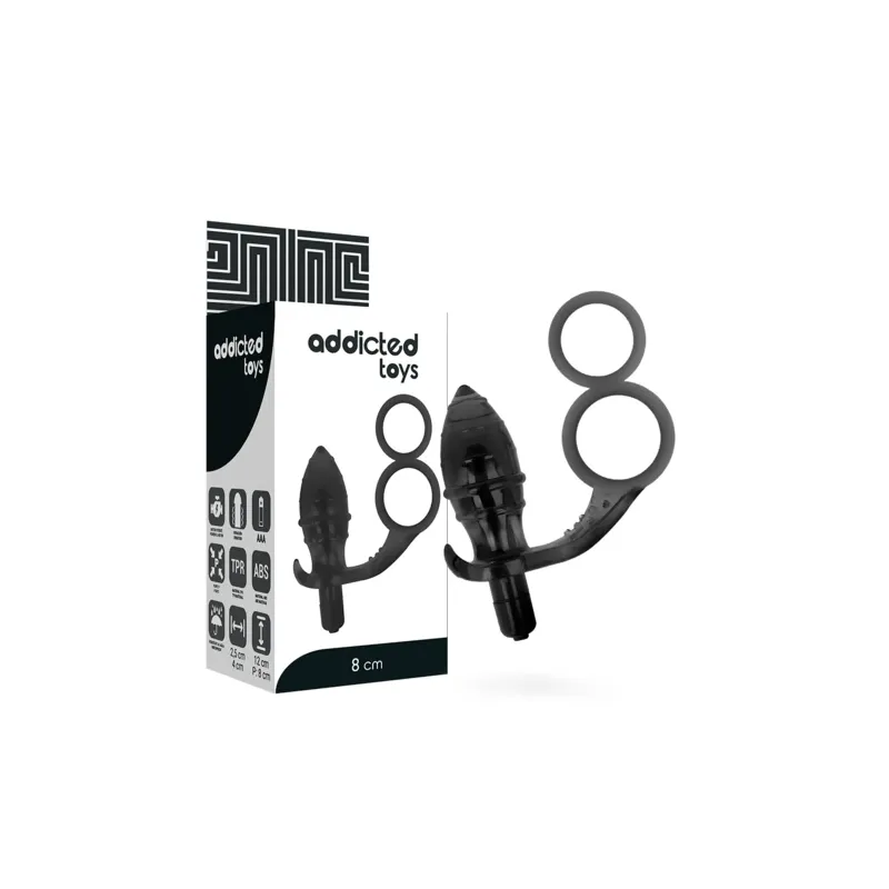 Schwarzer vibrierender Analplug mit Doppelring Addicted Toys Gesamtansicht