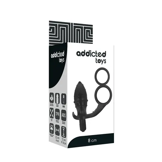 Plug anal vibrant noir double anneau Addicted Toys vue ensemble produit