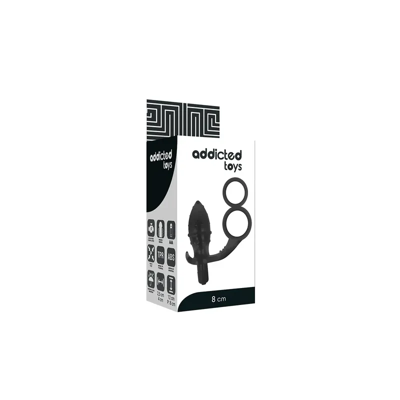 Schwarzer vibrierender Analplug mit Doppelring Addicted Toys Gesamtansicht