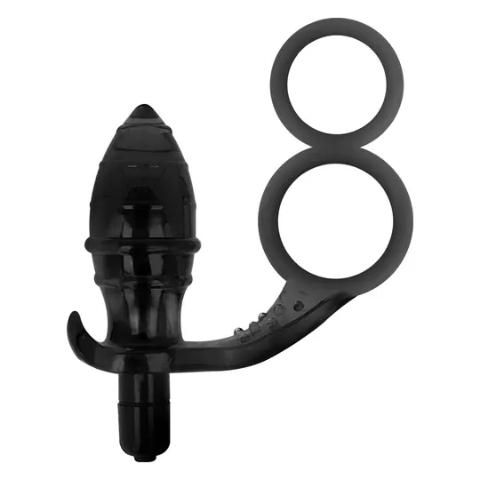 Plug anal vibrant noir double anneau Addicted Toys vue ensemble produit