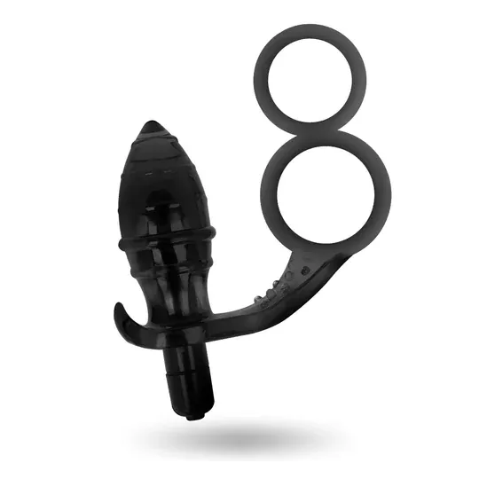 Plug anal vibrant noir double anneau Addicted Toys vue ensemble produit