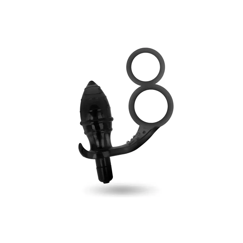 Black vibrating anal plug with double ring Addicted Toys full product view