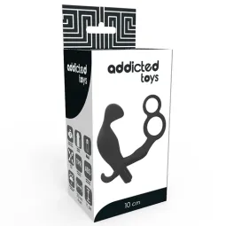 Black vibrating anal plug Addicted Toys with double cock and ball rings