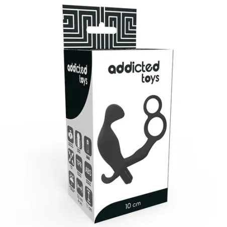 Black vibrating anal plug Addicted Toys with double cock and ball rings