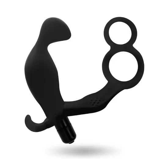 Plug anale vibrante nero Addicted Toys con doppio anello pene e testicoli