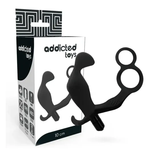 Schwarzer Vibrations-Analplug von Addicted Toys mit Doppelring für Penis und Hoden