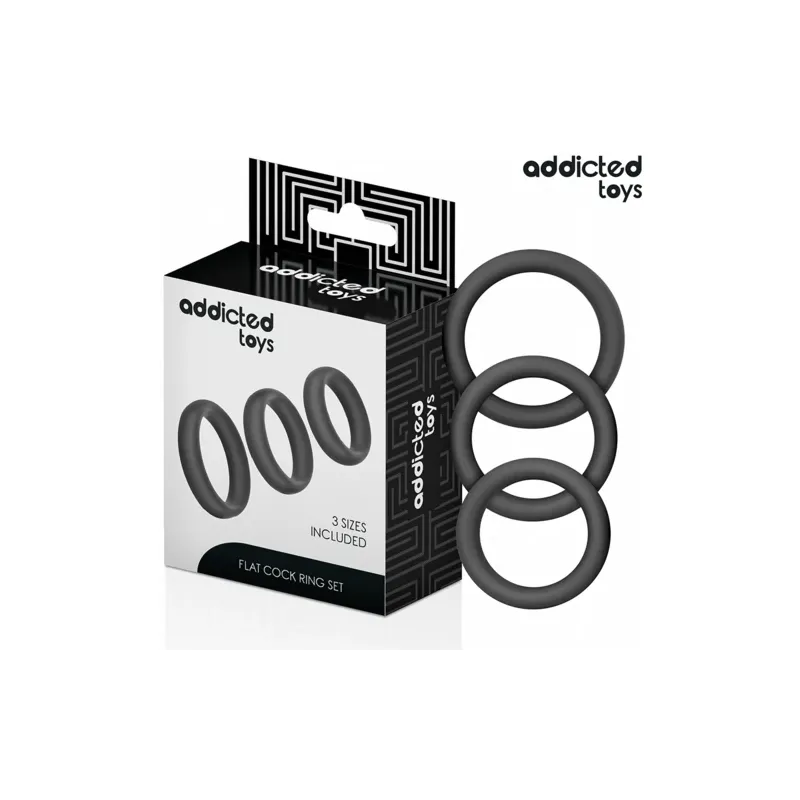 Addicted Toys lotto di 3 anelli piatti in silicone per pene - vista d'insieme delle tre taglie