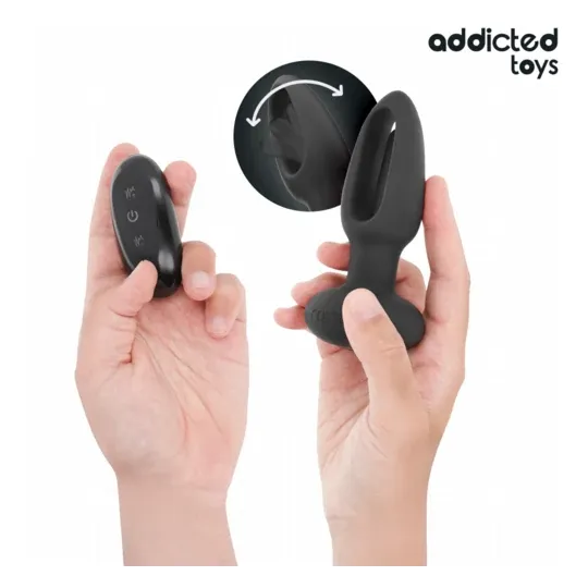 Addicted Toys vibrating tongue anal plug remote control silicone black front view