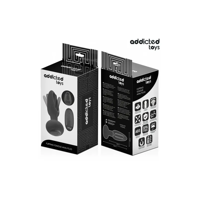 Addicted Toys vibrating tongue anal plug remote control silicone black front view