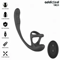 Addicted Toys Analvibrator mit 360° Wellenbewegung und Hodenstimulator - Gesamtansicht schwarz