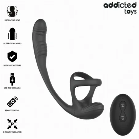 Addicted Toys Analvibrator mit 360° Wellenbewegung und Hodenstimulator - Gesamtansicht schwarz