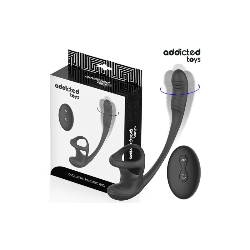 Addicted Toys Analvibrator mit 360° Wellenbewegung und Hodenstimulator - Gesamtansicht schwarz