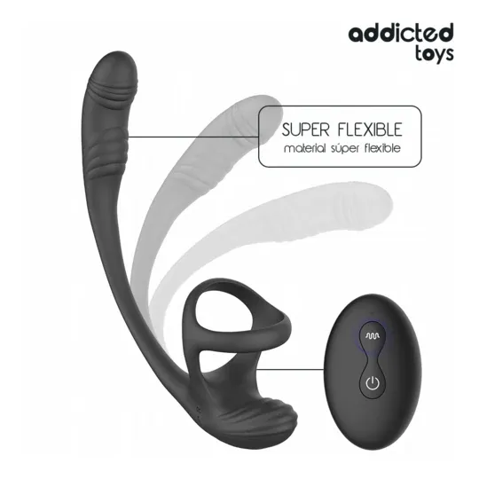 Plug anale vibrante Addicted Toys con ondulazione 360° e stimolatore testicolare - vista generale nero
